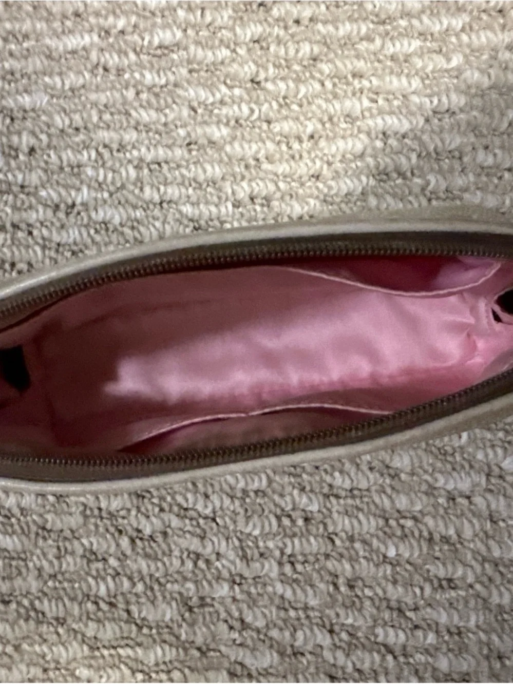 Coach Khaki Cosmetic Pouch with Pink and Cream Stripe
